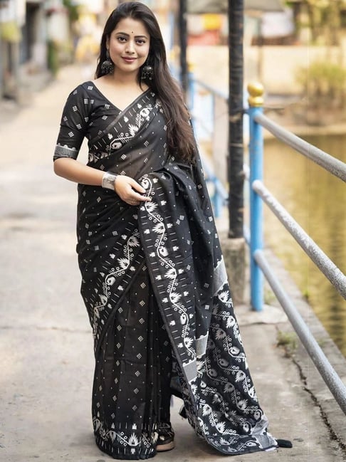 Anjaneya Sarees Black Banarasi Silk Woven Design Saree with Unstitched Blouse-picture-25