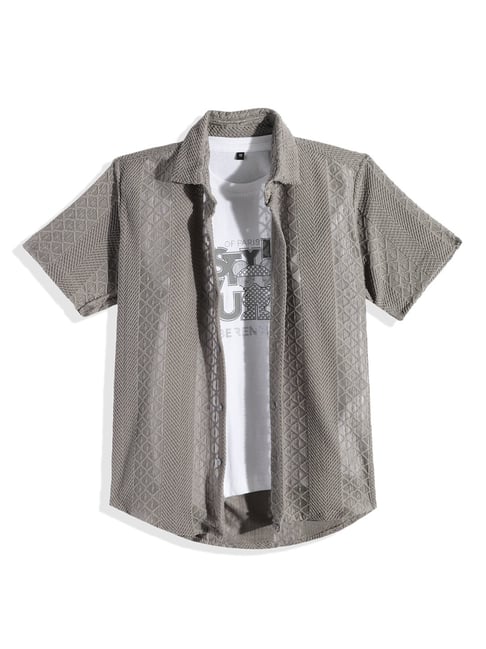 Charchit Boys Grey Comfort Fit Shirt with T-Shirt-picture-11