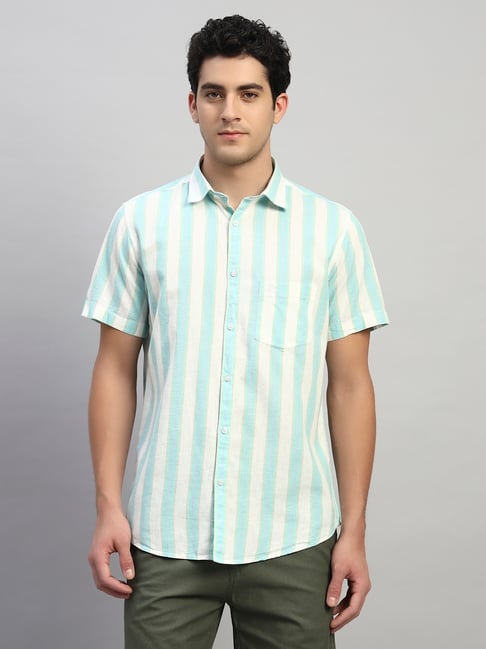 Cantabil Green Regular Fit Stripes Casual Shirt-image-39