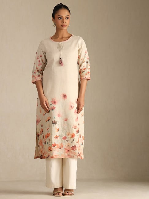 Soch Beige Linen Floral Kurta-picture-16
