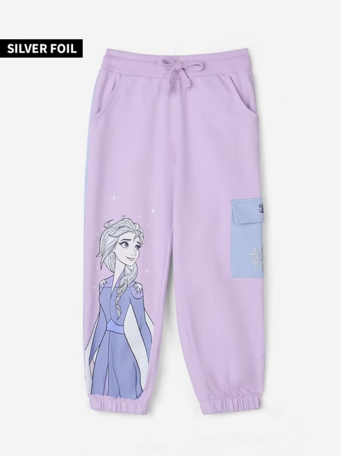 The Souled Store Girls Purple Elsa Cotton Regular Joggers
