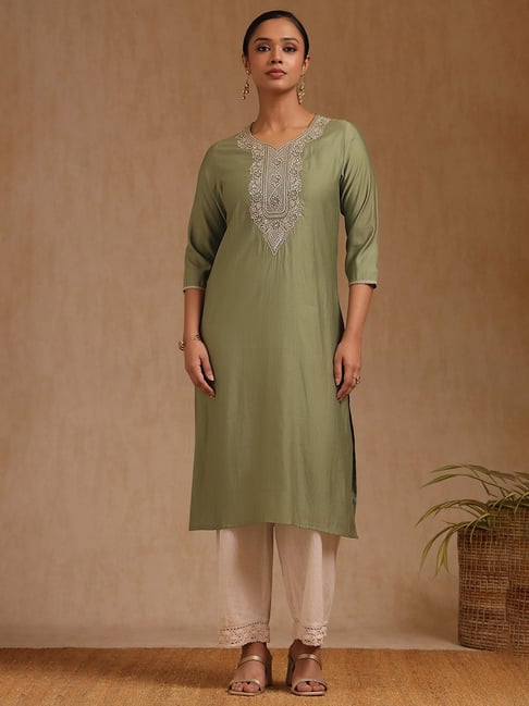 Soch Green Linen Embroidered Kurta-picture-18