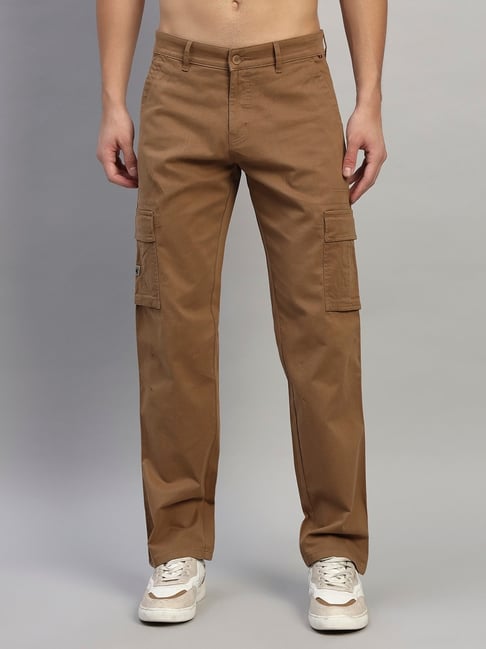Cantabil Brown Regular Fit Solid Cargos-picture-21