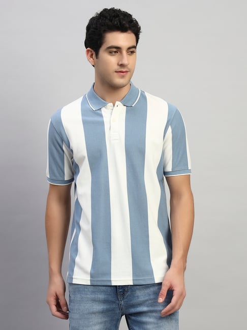 Cantabil Blue Regular Fit Stripes Polo T-Shirt-picture-22