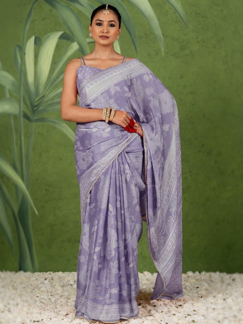 MIRCHI FASHION Dusty Purple Floral Saree with Blouse Piece-picture-12