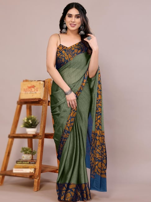 MIRCHI FASHION Dusty Green Solid Saree with Blouse Piece-picture-16