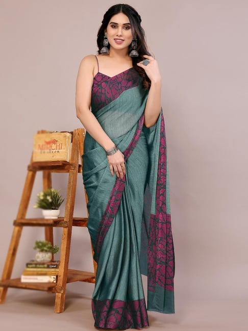 MIRCHI FASHION Dusty Teal Solid Saree with Blouse Piece-picture-17