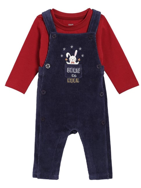 Miniklub Boys Blue Knit Digital Print Regular Fit Dungaree Set