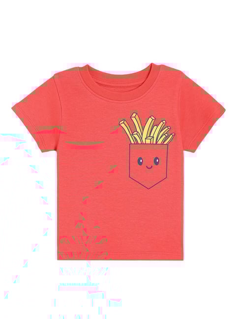 Miniklub Boys Red Knit Digital Print Regular Fit T-Shirt