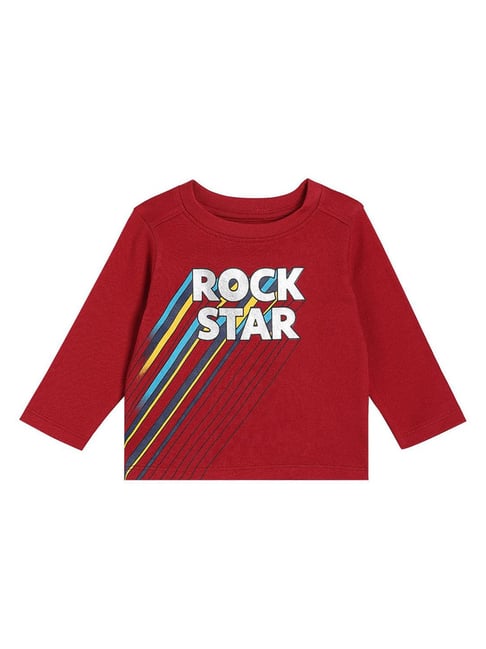 Miniklub Boys Red Knit Printed Regular Fit T-Shirt