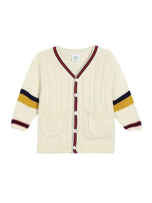 Miniklub Boys Off White Knit Color Block Regular Fit Sweater