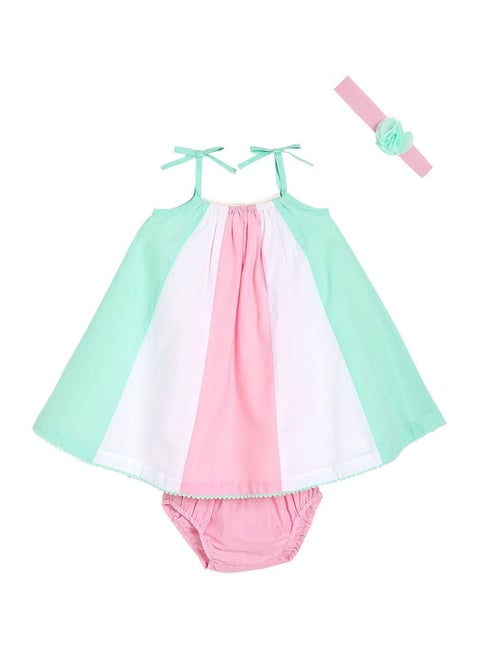 Miniklub Girls Multicolor Woven Color Block Regular Fit Dress