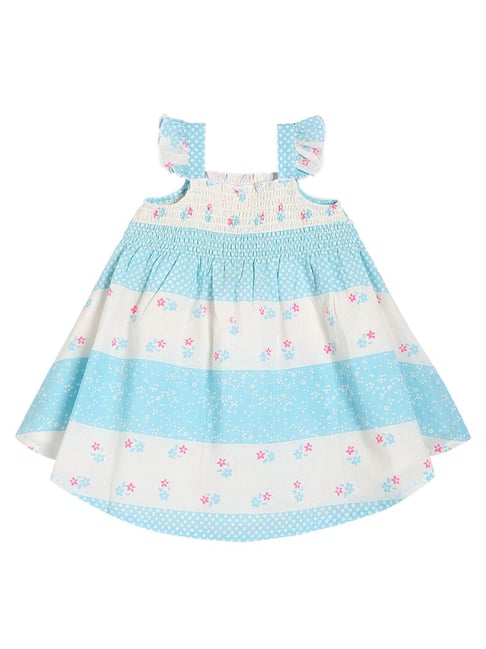 Miniklub Girls Blue Woven Color Block Regular Fit Dress