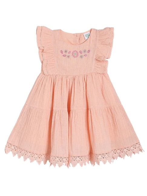 Miniklub Girls Peach Woven Embroidered Regular Fit Dress