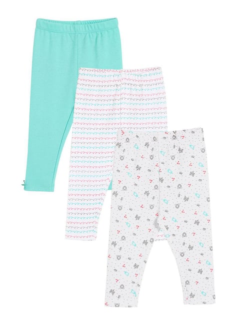 Miniklub Girls Multicolor Knit Printed Regular Fit Leggings - Pack of 3