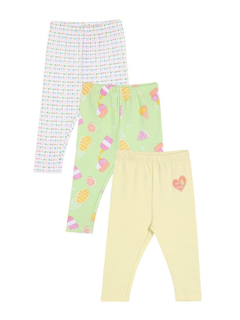 Miniklub Girls Multicolor Knit Printed Regular Fit Leggings - Pack of 3