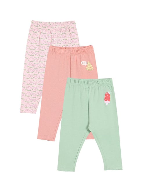 Miniklub Girls Multicolor Knit Printed Regular Fit Capris - Pack of 3