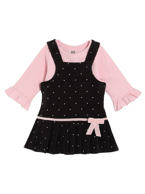 Miniklub Girls Black Printed Regular Fit Pinny Set