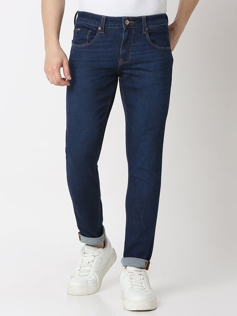 Spykar Blue Cotton Slim Fit Jeans