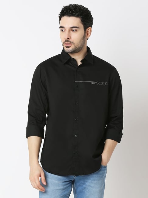 Spykar Black Slim Fit Shirt