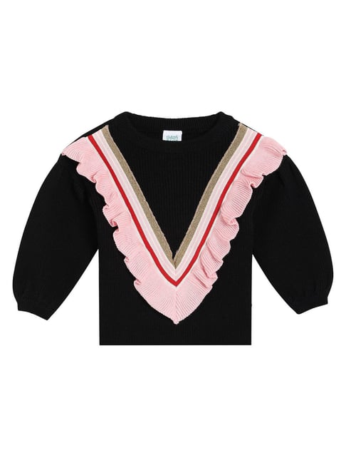 Miniklub Girls Black Knit Applique Regular Fit Sweater
