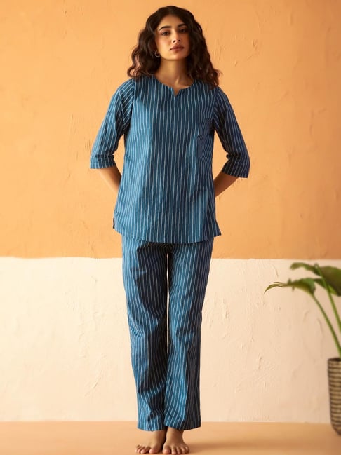 SAY Blue Striped Night Suit