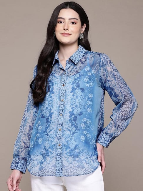 AARKE RITU KUMAR Blue Emilia Shirt With Camisole-picture-36