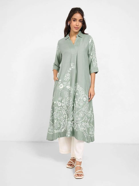 Rangmanch By Pantaloons Green Regular Fit Printed Kurta-picture-36