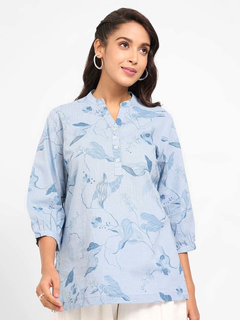 Akkriti By Pantaloons Blue Cotton Regular Fit Floral Print Tunic-picture-27