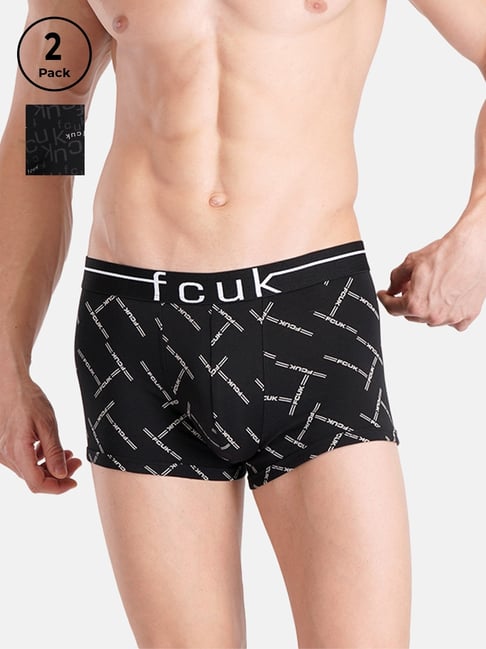 FCUK Black Cotton Blend Print Trunks Pack of 2-picture-14