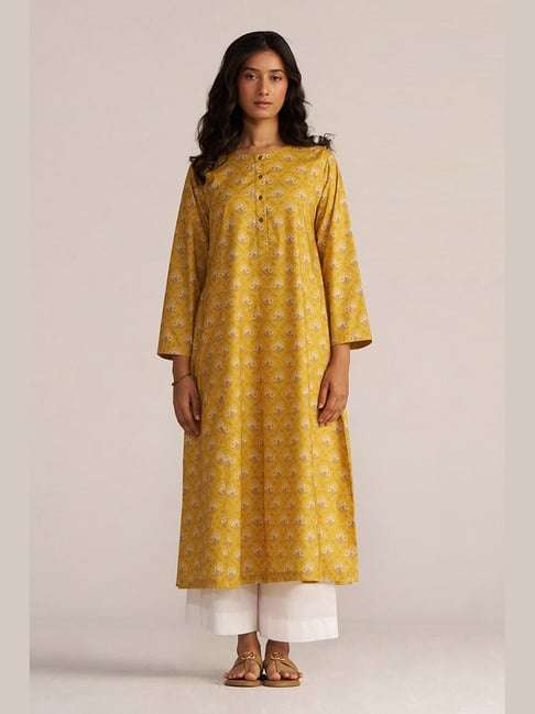 Ganga Fashions Mustard Yellow Cotton A-Line Kurta