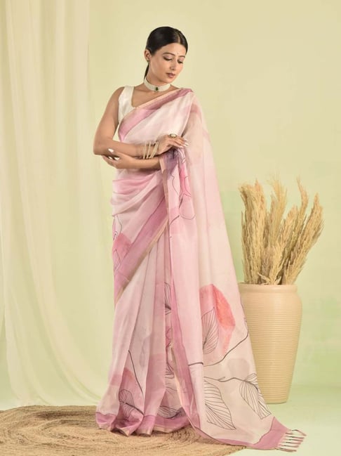 Sutra Attire Pink Floral Printed Silk Saree With Zari Border-picture-15