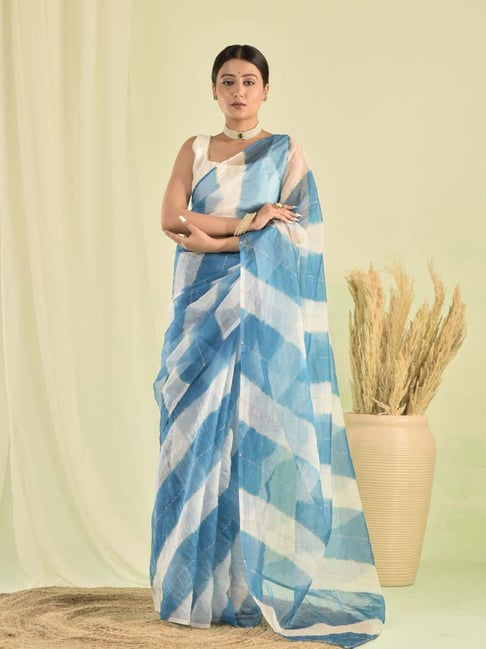 Sutra Attire Blue Organza Leheriya Saree-picture-13
