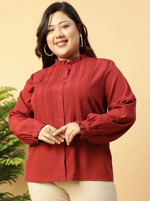 Oxolloxo Maroon Regular Fit Plus Size Shirt-picture-26