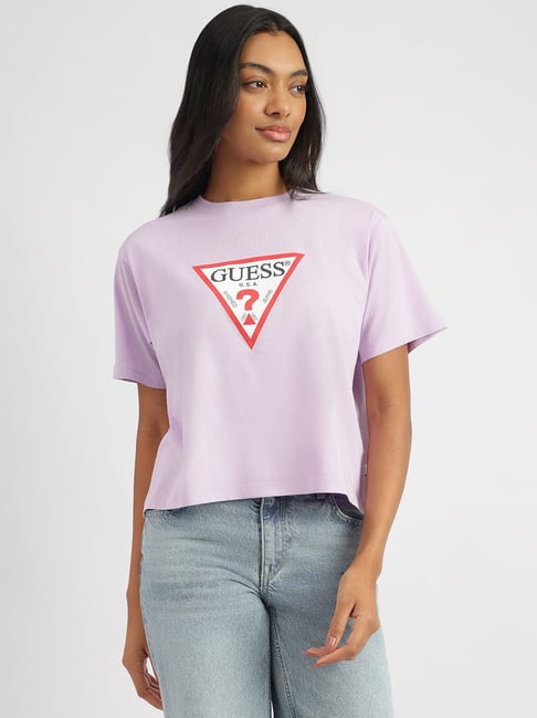 Buy Guess Jeans Lilla Flower Cotton Boxy Fit Logo Printed T-Shirt