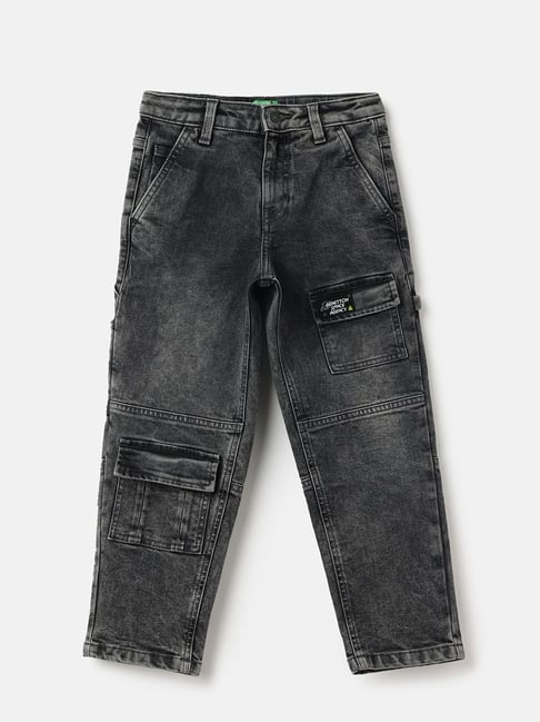 United Colors of Benetton Boys Grey Poly Cotton Solid Jeans
