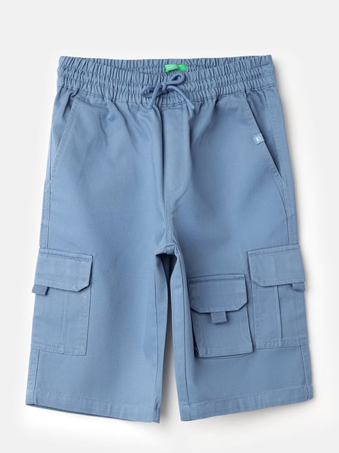 United Colors of Benetton Boys Blue Cotton Solid Shorts