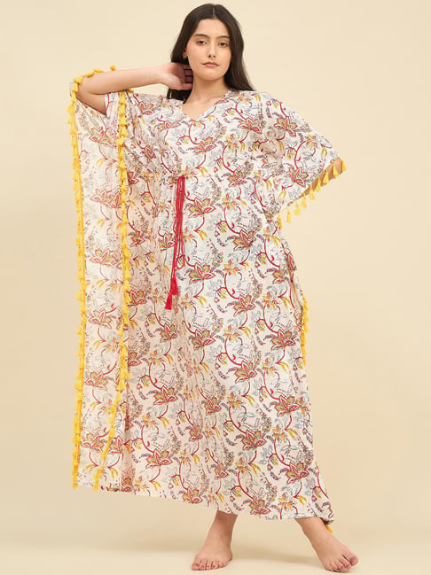 kaftan night dress cotton Buy Women Geo Floral Printed Short Cotton Kaftan Night Dress  The Kaftan Company M