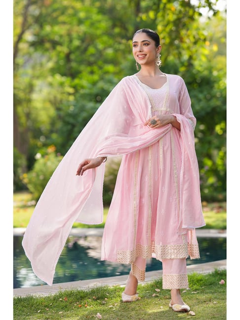 Buy Scakhi Pink Mulmul Sequin Anarkali Suit Set for Womens Online @ Tata  CLiQ Luxury