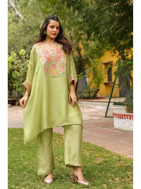 Buy Scakhi Green Organza Silk Kaftan Set for Womens Online @ Tata