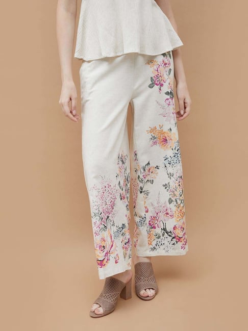 Code By Lifestyle Beige Regular Fit Floral Print Pants-picture-29