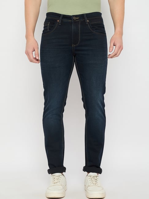 Duke Navy Blended Smart Fit Washed Jeans-picture-10