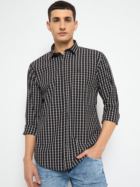 Duke Black Blended Slim Fit Checkered Shirt-image-8
