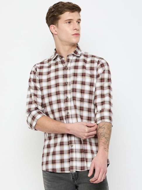 Duke Brown Blended Slim Fit Checkered Shirt-picture-16