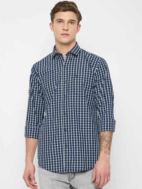 Duke Blue Blended Slim Fit Checkered Shirt-picture-29
