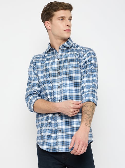 Duke Blue Blended Slim Fit Checkered Shirt-picture-34