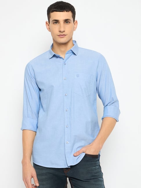 Duke Blue Blended Slim Fit Solid Shirt-picture-27