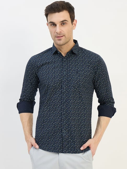 Duke Blue Blended Slim Fit Printed Shirt-picture-24