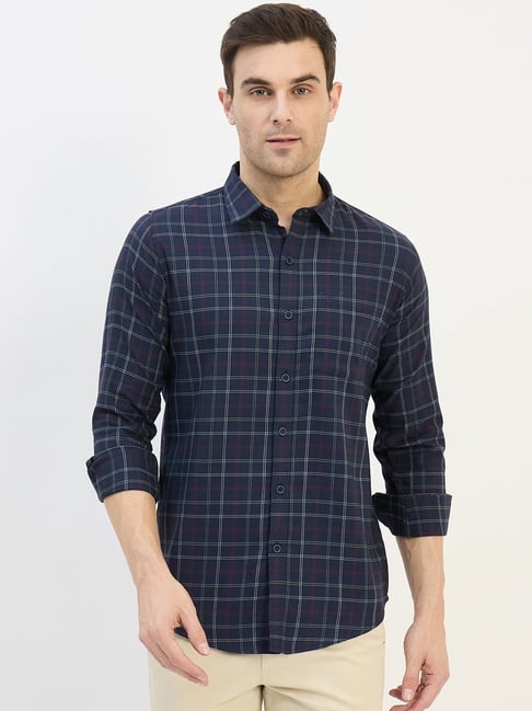 Duke Blue Blended Slim Fit Checkered Shirt-picture-32