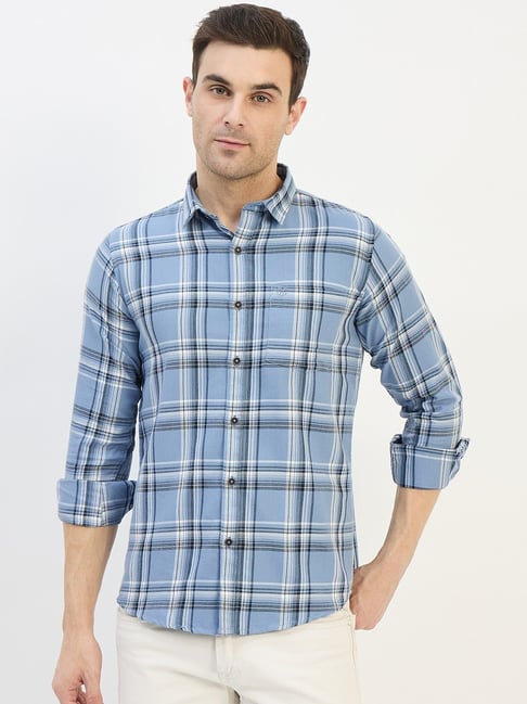 Duke Blue Blended Slim Fit Checkered Shirt-picture-39